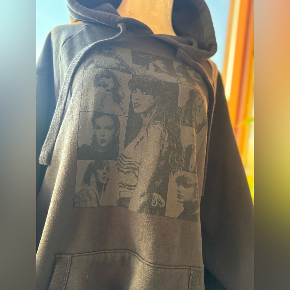 Taylor Swift Era Collage Hoodie – Oversized Black Swiftie Sweatshirt